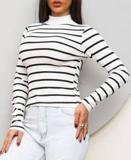 بلوز آستین بلند کبریتی راه راه یقه اسکی عمده